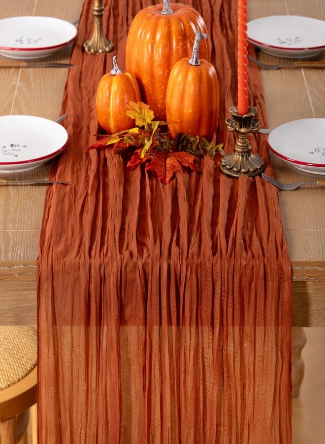 LINXTAR Fall Table Runner Terracotta Cheesecloth Table Runner 10FT Farmhouse Table Runners 120 Inches Table Decor Thanksgiving Dining Room Centerpiece Wedding Boho Baby Shower Birthday - Image 2